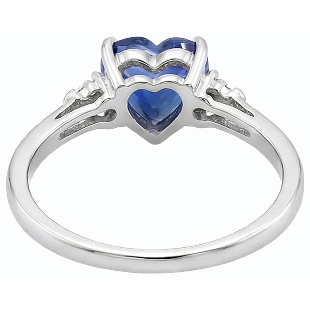 Round Natural Earth Mined Diamond ( Not Lab Grown ) Three Stone Ring Heart Sri Lankan Sapphire 1.75 Carats
