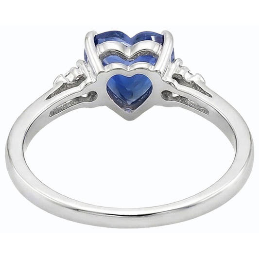 Round Natural Earth Mined Diamond ( Not Lab Grown ) Three Stone Ring Heart Sri Lankan Sapphire 1.75 Carats