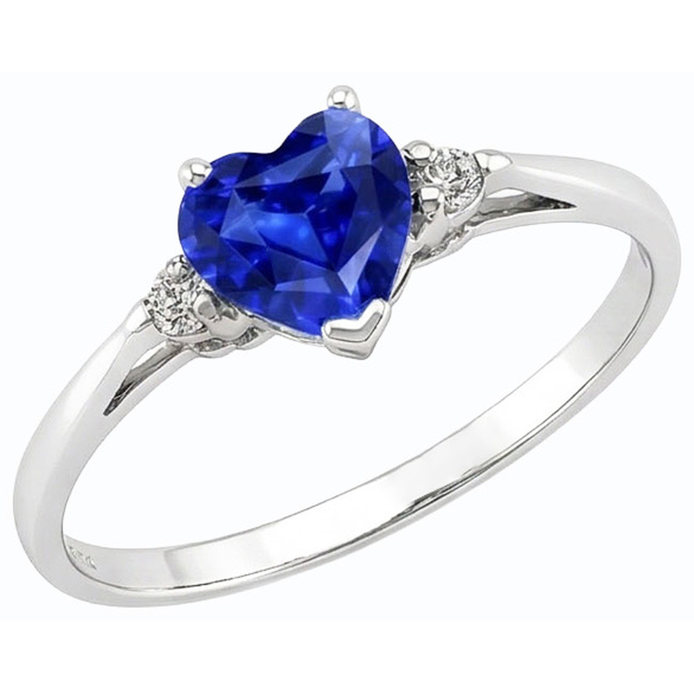 Round Natural Earth Mined Diamond ( Not Lab Grown ) Three Stone Ring Heart Sri Lankan Sapphire 1.75 Carats