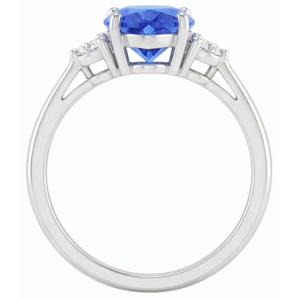 Round Natural Earth Mined Diamond ( Not Lab Grown ) Three Stone Ring Heart Sri Lankan Sapphire 1.75 Carats