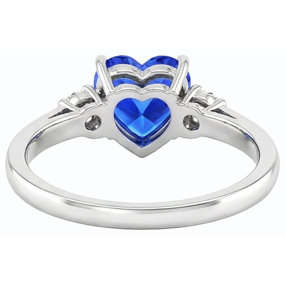Round Natural Earth Mined Diamond ( Not Lab Grown ) Three Stone Ring Heart Sri Lankan Sapphire 1.75 Carats