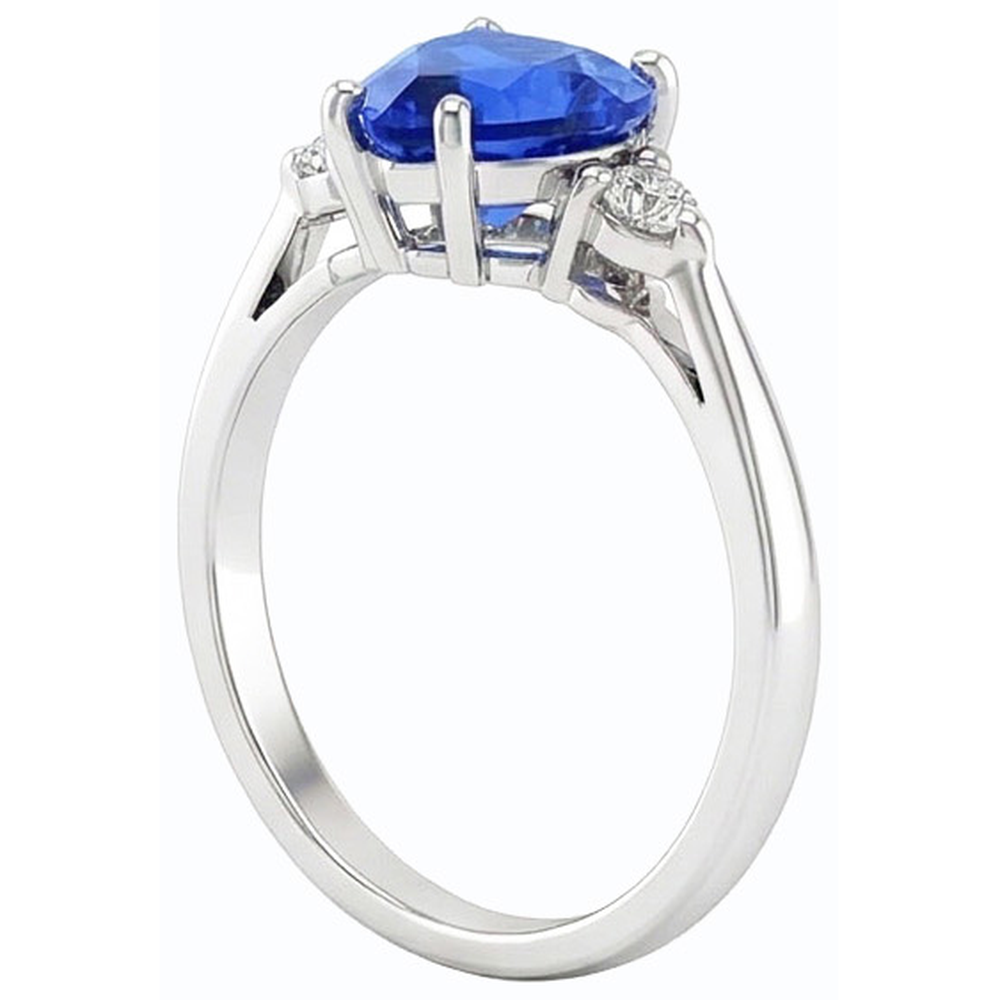 Round Natural Earth Mined Diamond ( Not Lab Grown ) Three Stone Ring Heart Sri Lankan Sapphire 1.75 Carats