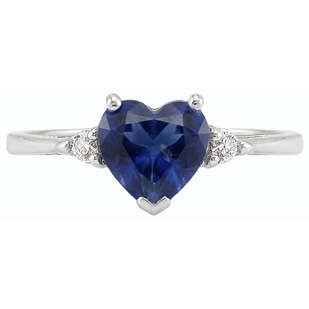 Round Natural Earth Mined Diamond ( Not Lab Grown ) Three Stone Ring Heart Sri Lankan Sapphire 1.75 Carats