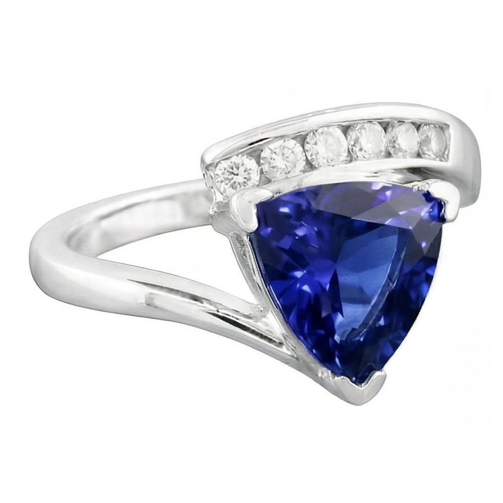 Round Natural Earth Mined Diamond ( Not Lab Grown ) Trillion Blue Sapphire Ring Tension Channel Set 2 Carats