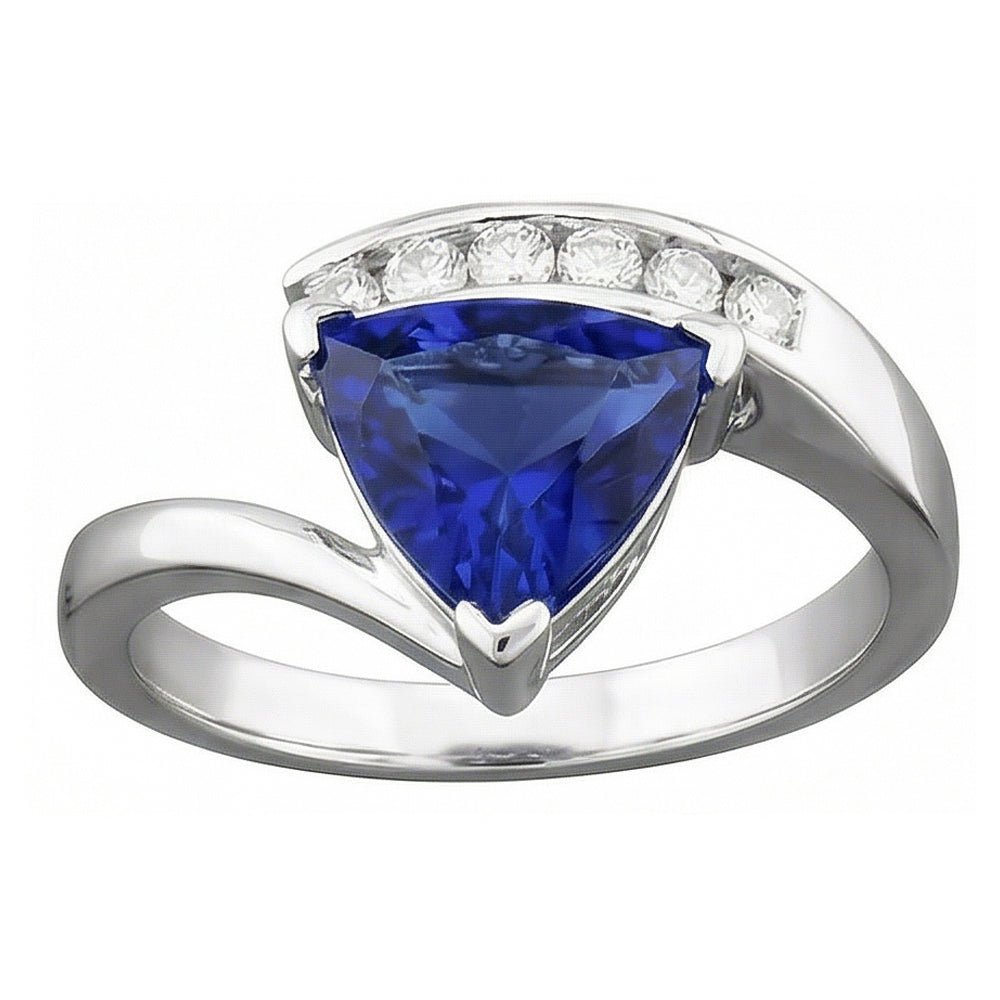Round Natural Earth Mined Diamond ( Not Lab Grown ) Trillion Blue Sapphire Ring Tension Channel Set 2 Carats