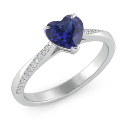 Round Natural Earth Mined Diamond ( Not Lab Grown ) & Blue Sapphire Engagement Ring 2 Carats Tapered Shank