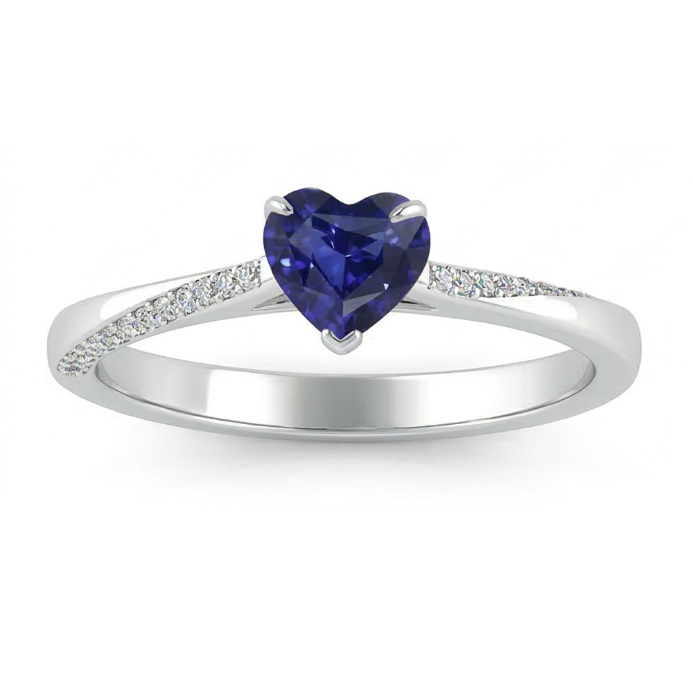 Round Natural Earth Mined Diamond ( Not Lab Grown ) & Blue Sapphire Engagement Ring 2 Carats Tapered Shank