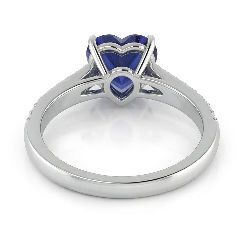Round Natural Earth Mined Diamond ( Not Lab Grown ) & Blue Sapphire Engagement Ring 2 Carats Tapered Shank