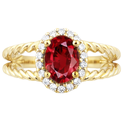 Round Natural Earth Mined Diamond ( Not Lab Grown )  & Oval Ruby Fancy Ring 1.25 Carats Yellow Gold 14K