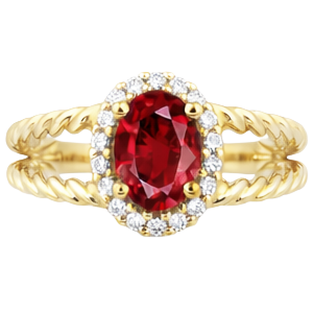 Round Natural Earth Mined Diamond ( Not Lab Grown )  & Oval Ruby Fancy Ring 1.25 Carats Yellow Gold 14K