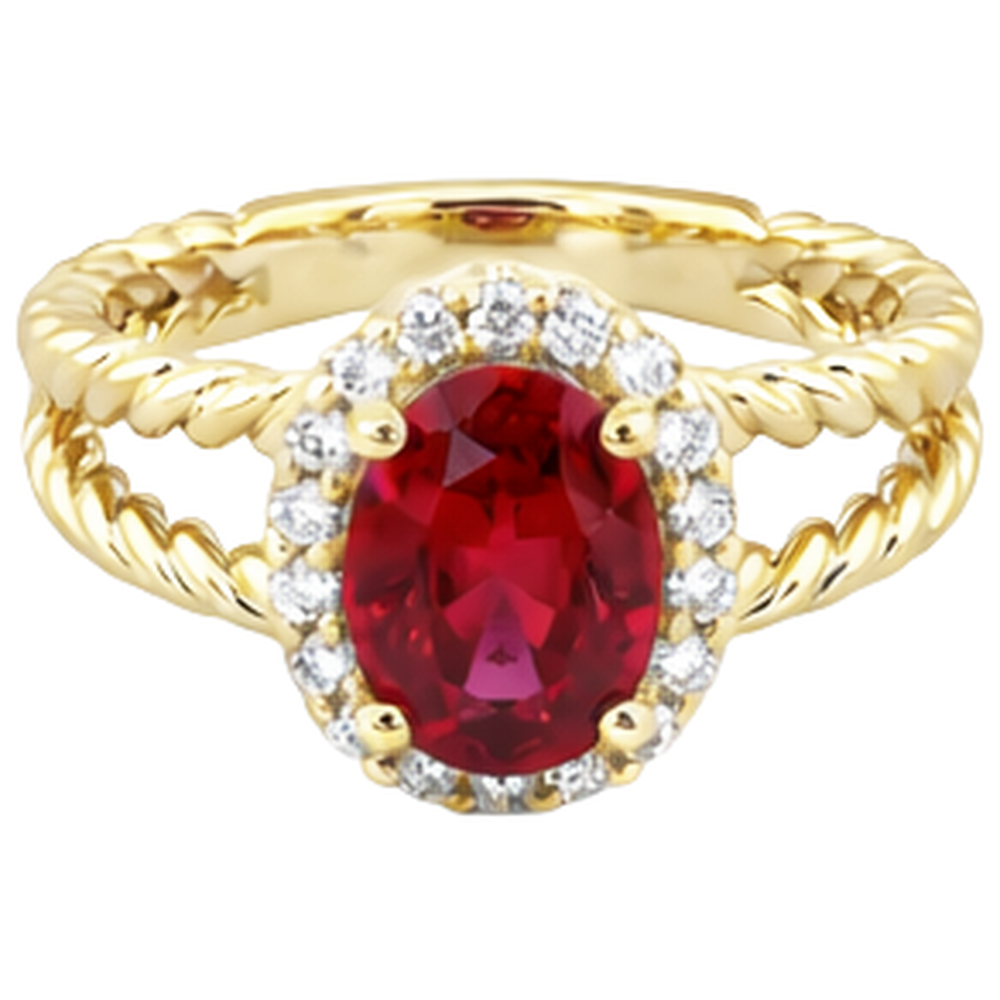 Round Natural Earth Mined Diamond ( Not Lab Grown )  & Oval Ruby Fancy Ring 1.25 Carats Yellow Gold 14K