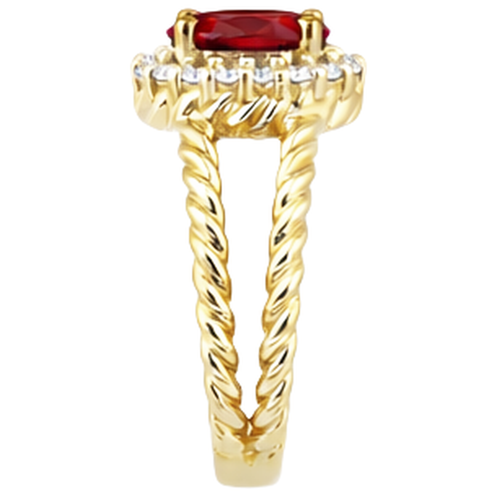 Round Natural Earth Mined Diamond ( Not Lab Grown )  & Oval Ruby Fancy Ring 1.25 Carats Yellow Gold 14K