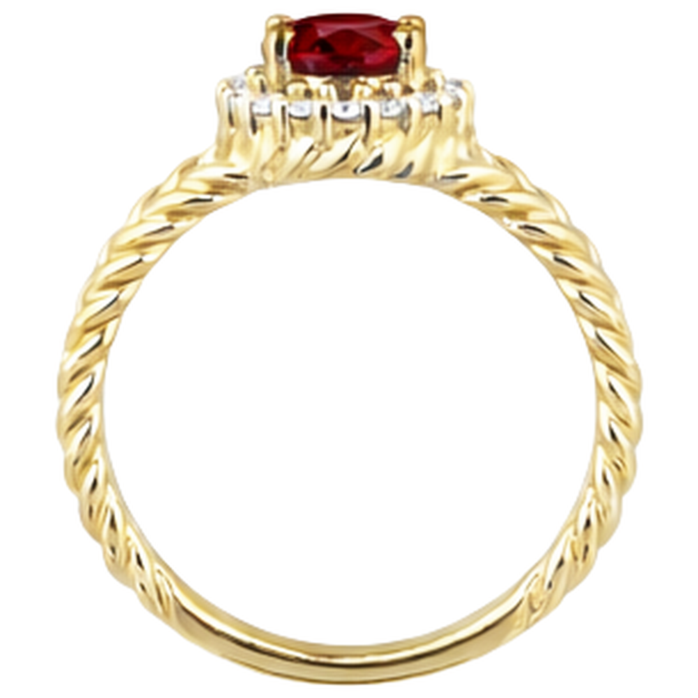 Round Natural Earth Mined Diamond ( Not Lab Grown )  & Oval Ruby Fancy Ring 1.25 Carats Yellow Gold 14K