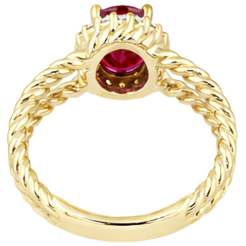 Round Natural Earth Mined Diamond ( Not Lab Grown )  & Oval Ruby Fancy Ring 1.25 Carats Yellow Gold 14K