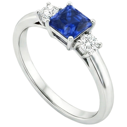Round Natural Earth Mined Diamond ( Not Lab Grown ) & Princess Blue Sapphire Anniversary Ring 1.25 Carats