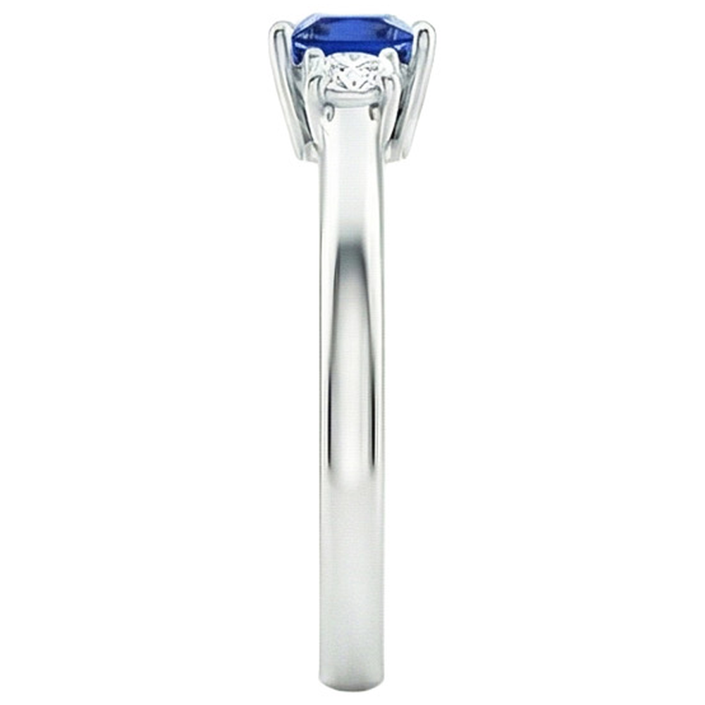 Round Natural Earth Mined Diamond ( Not Lab Grown ) & Princess Blue Sapphire Anniversary Ring 1.25 Carats
