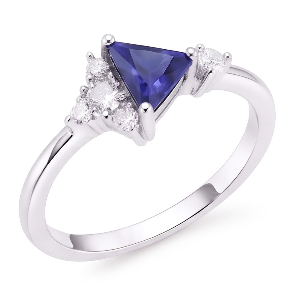 Round Natural Earth Mined Diamond ( Not Lab Grown ) & Trillion Sapphire Ring Gemstone Jewelry