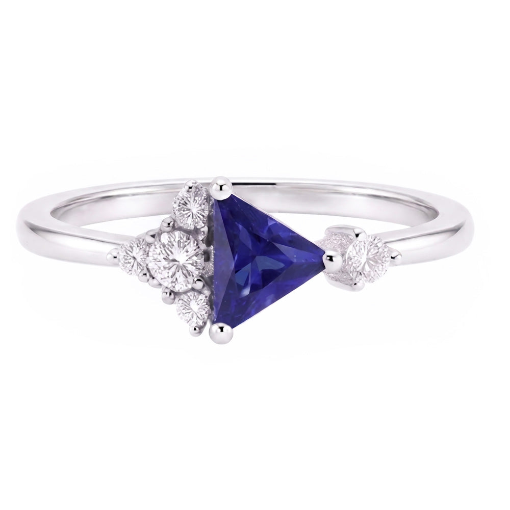 Round Natural Earth Mined Diamond ( Not Lab Grown ) & Trillion Sapphire Ring Gemstone Jewelry
