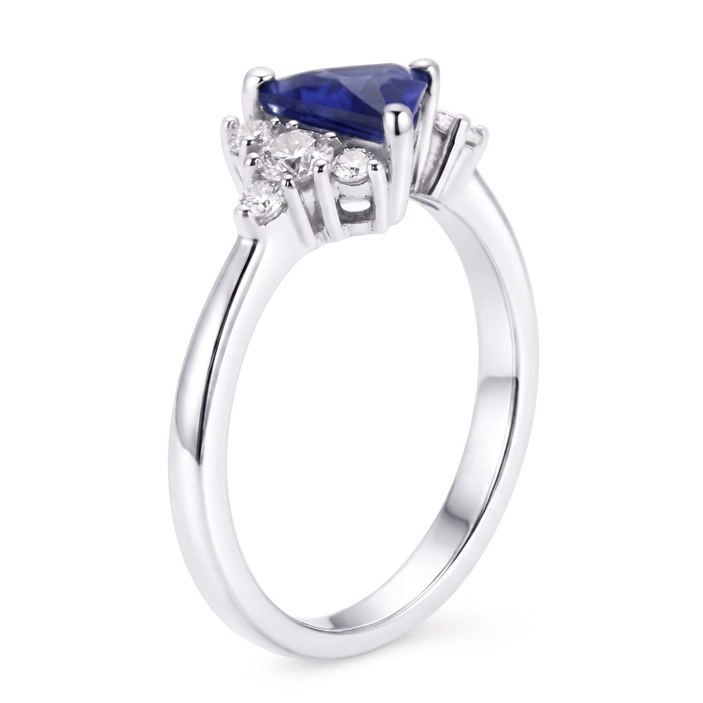 Round Natural Earth Mined Diamond ( Not Lab Grown ) & Trillion Sapphire Ring Gemstone Jewelry