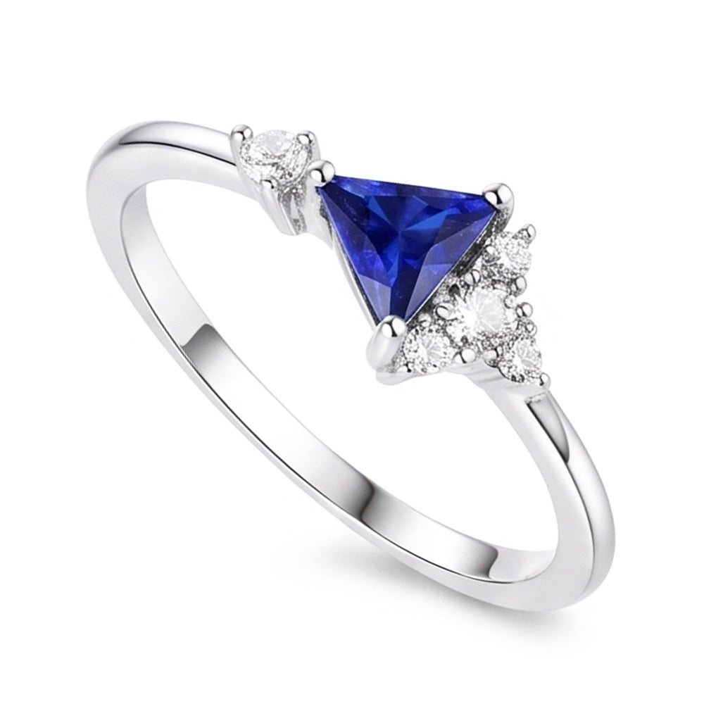 Round Natural Earth Mined Diamond ( Not Lab Grown ) & Trillion Sapphire Ring Gemstone Jewelry