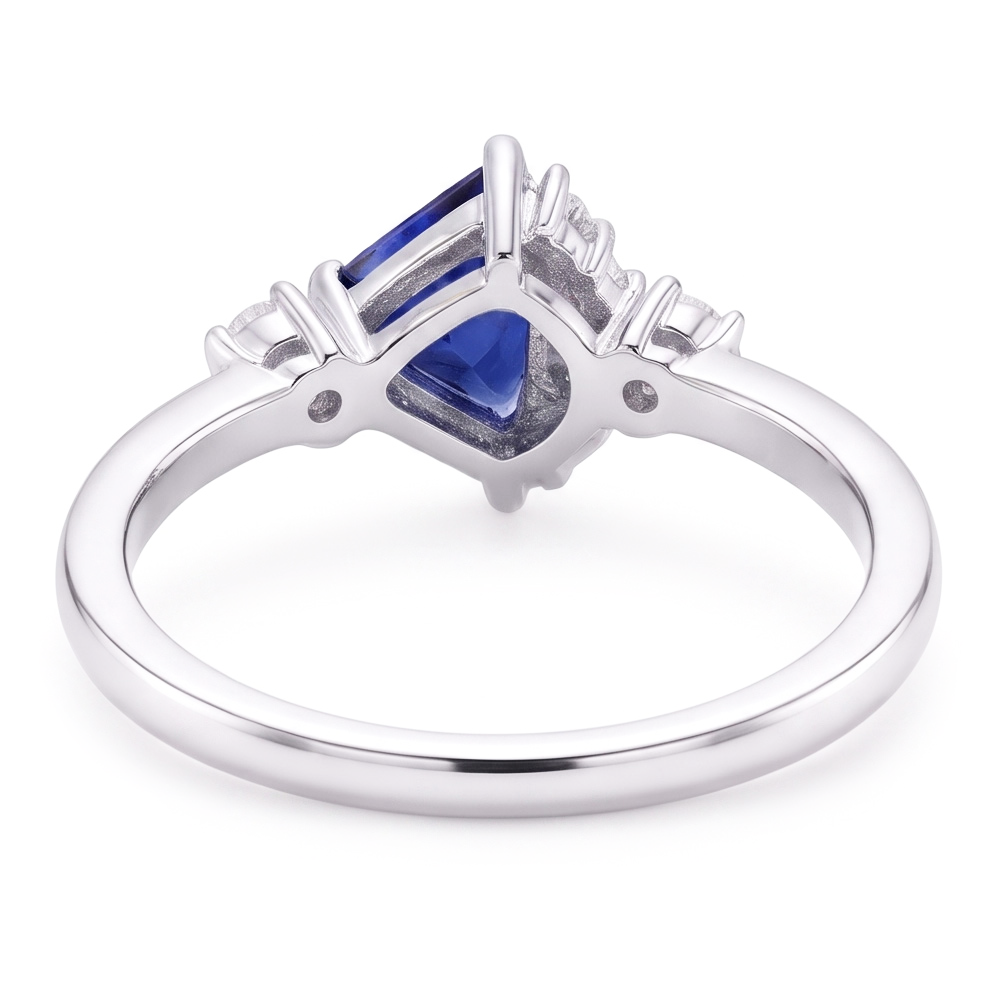 Round Natural Earth Mined Diamond ( Not Lab Grown ) & Trillion Sapphire Ring Gemstone Jewelry