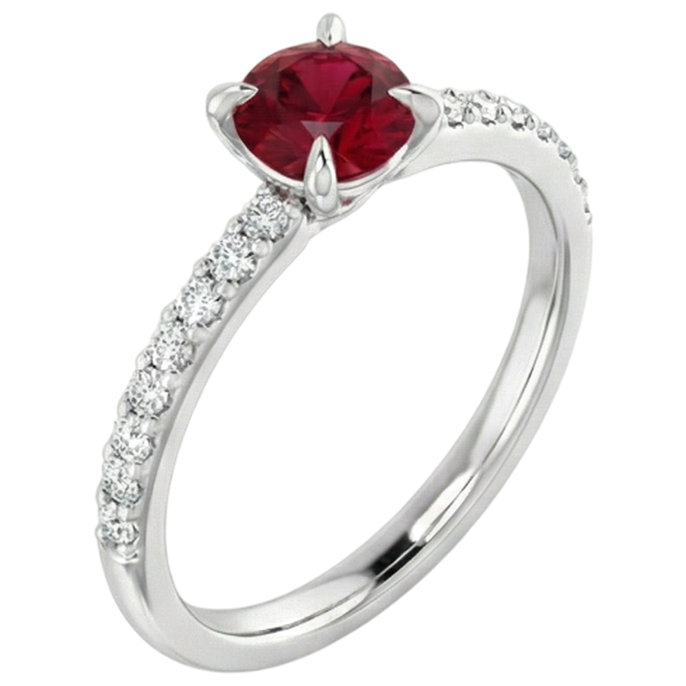 Round Ruby And Natural Earth Mined Diamond ( Not Lab Grown )s Ring 0.95 Carats