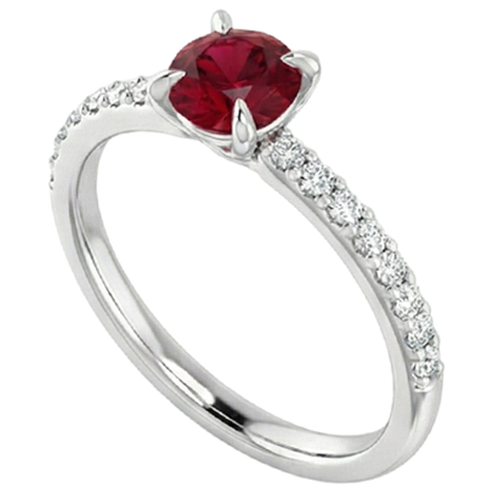 Round Ruby And Natural Earth Mined Diamond ( Not Lab Grown )s Ring 0.95 Carats