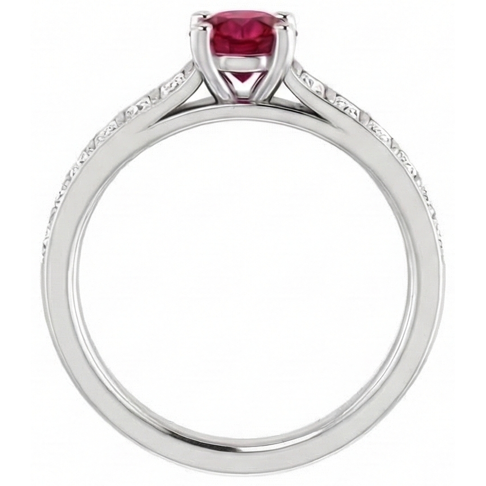Round Ruby and Princess Natural Earth Mined Diamond ( Not Lab Grown ) Ring 2 Carats White Gold 14K