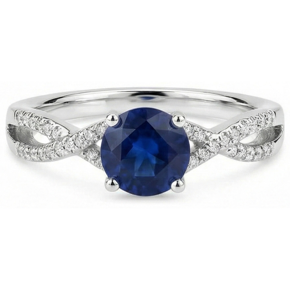 natural round sapphire 1ct ring front view
