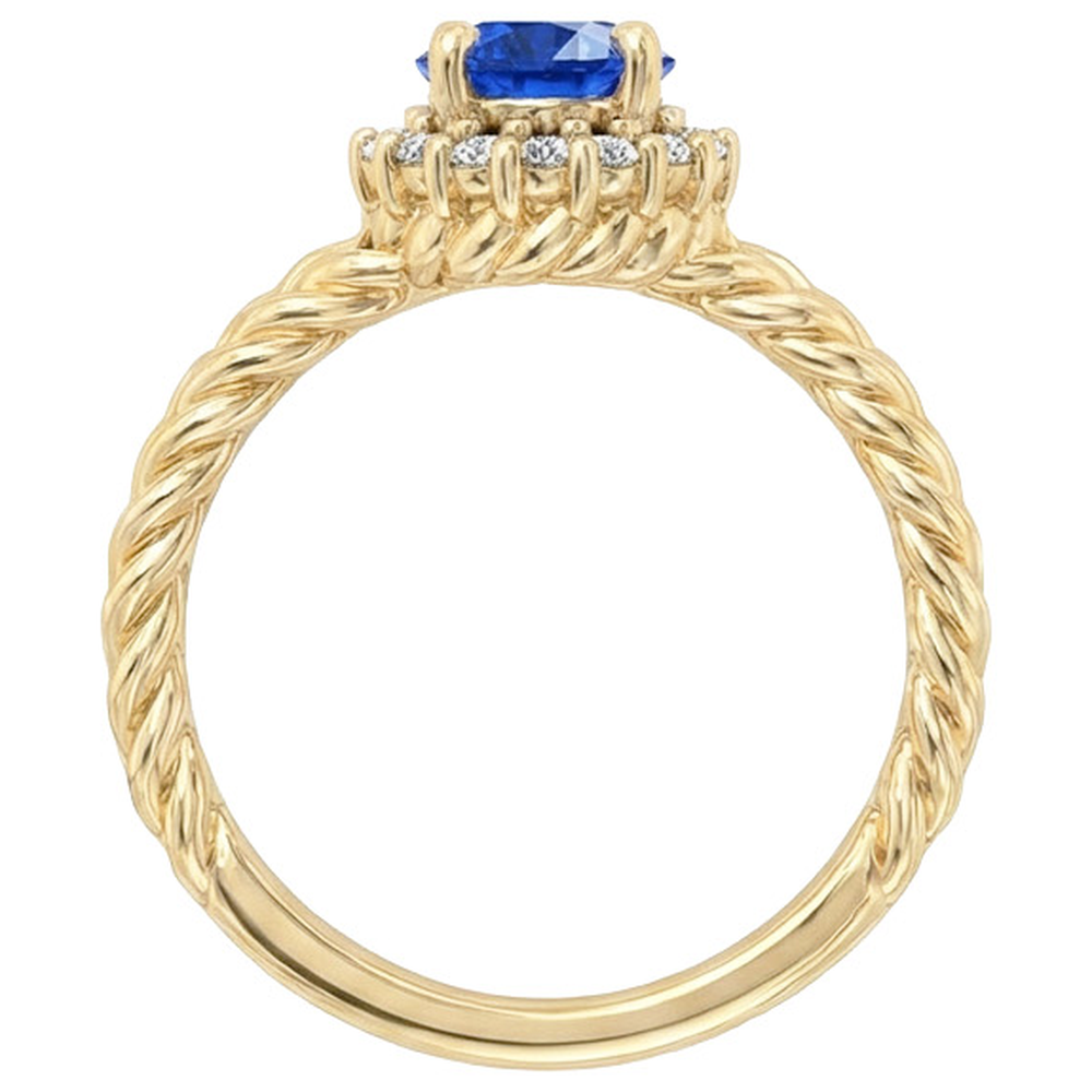 Round Sapphire And Natural Earth Mined Diamond ( Not Lab Grown )  Fancy Ring 2 Carats Yellow Gold 14K