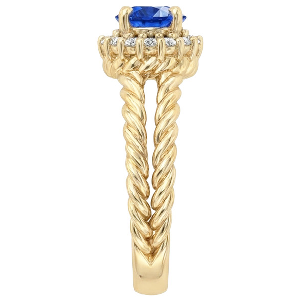 Round Sapphire And Natural Earth Mined Diamond ( Not Lab Grown )  Fancy Ring 2 Carats Yellow Gold 14K