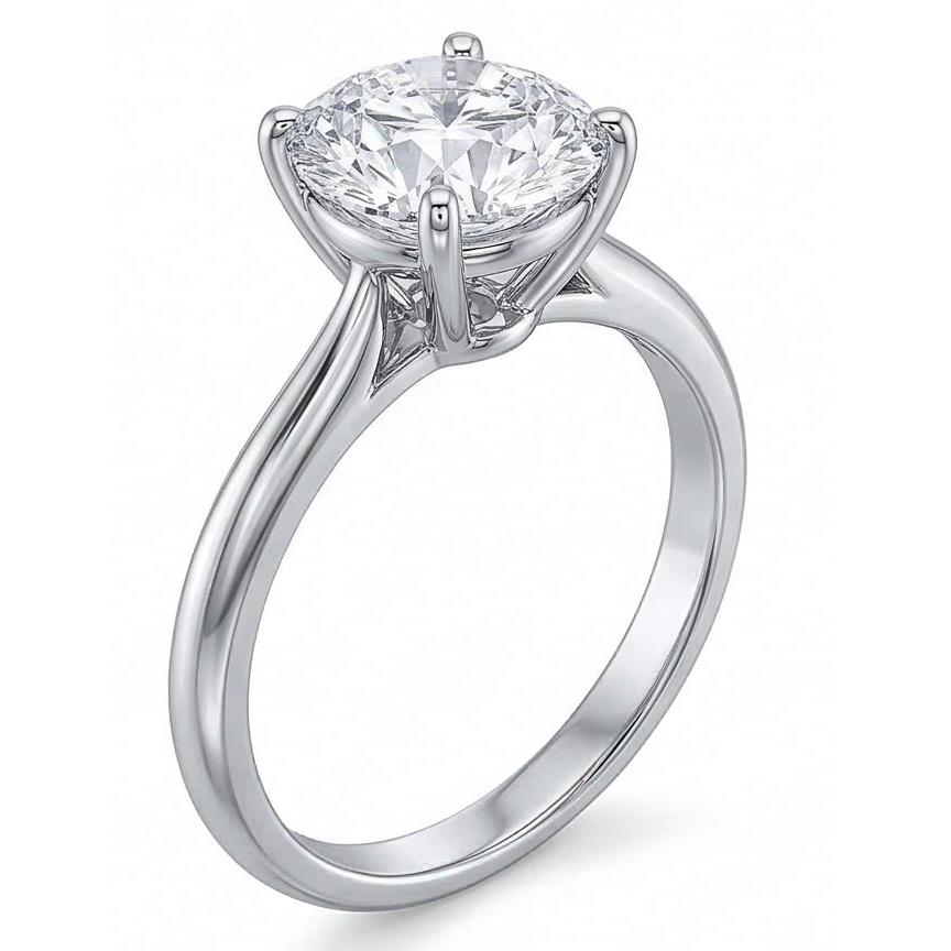 Round Solitaire 2 Carats Natural Earth Mined Diamond Engagement Ring White Gold 14K