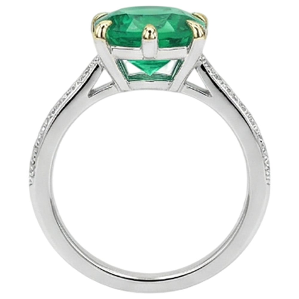 Emerald Precious Stone Ring 3-ct Two-Tone 14K Gold – back view