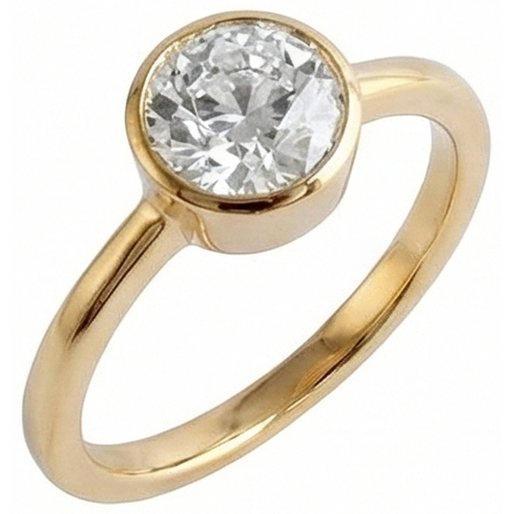 Round Solitaire Old Mine Cut Real Natural Earth Mined Diamond ( Not Lab Grown ) Ring Bezel Set 1.50 Carats