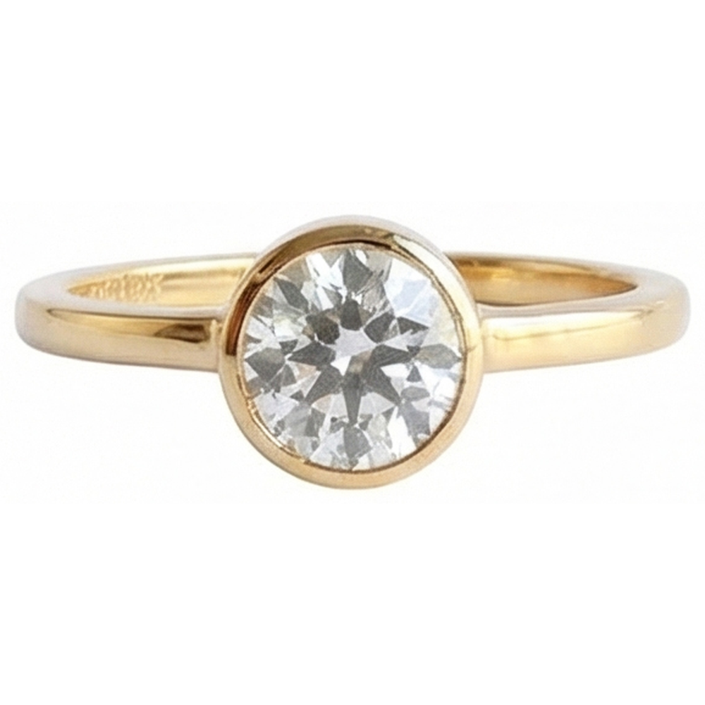 Round Solitaire Old Mine Cut Real Natural Earth Mined Diamond ( Not Lab Grown ) Ring Bezel Set 1.50 Carats
