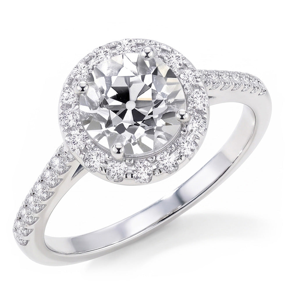 Round Solitaire Old Mine Cut Real Natural Earth Mined Diamond ( Not Lab Grown ) Ring With Accents 2.50 Carats