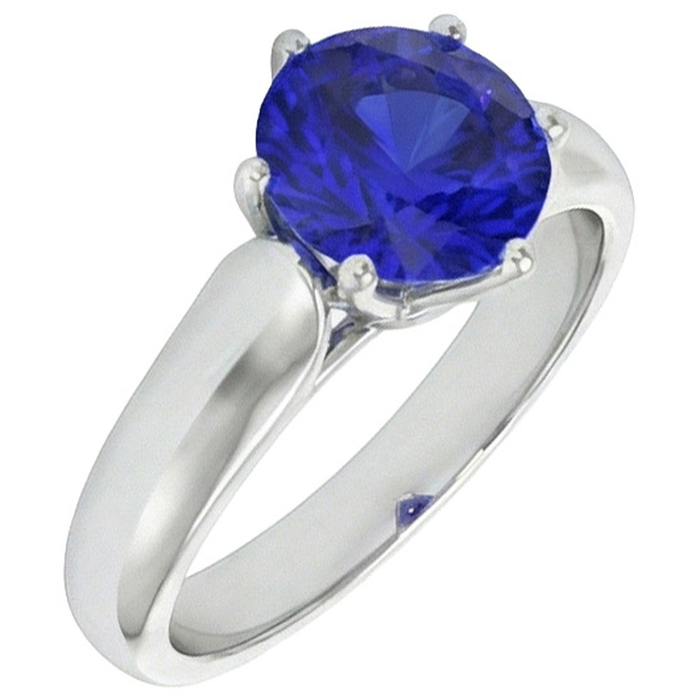 Round Solitaire Ring Sri Lankan Sapphire 2 Carats White Gold 14K