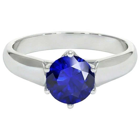 Round Solitaire Ring Sri Lankan Sapphire 2 Carats White Gold 14K