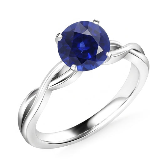 Round Solitaire Sapphire Ring Infinity Style Shank Gold 14K 2 Carats