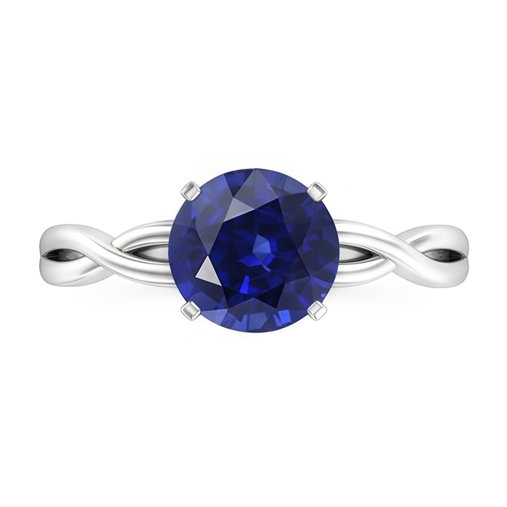 Round Solitaire Sapphire Ring Infinity Style Shank Gold 14K 2 Carats