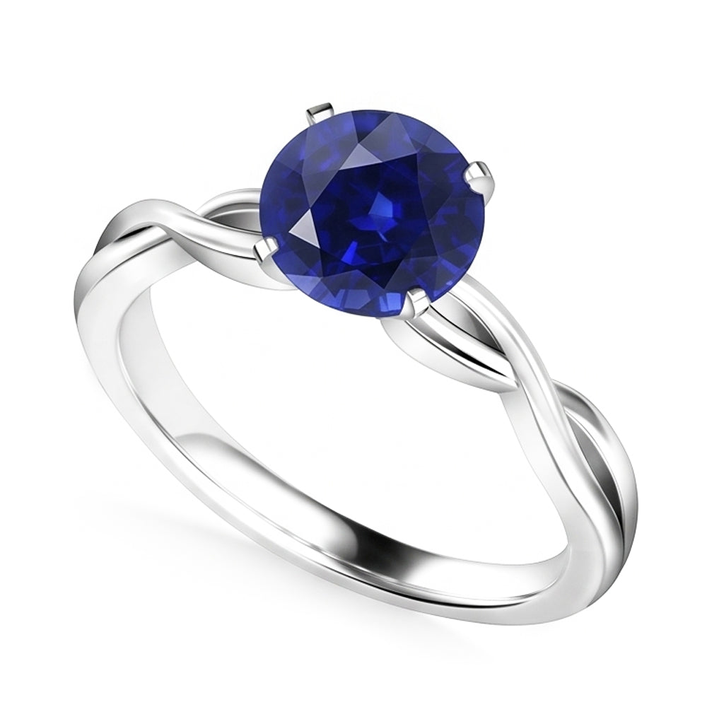 Round Solitaire Sapphire Ring Infinity Style Shank Gold 14K 2 Carats