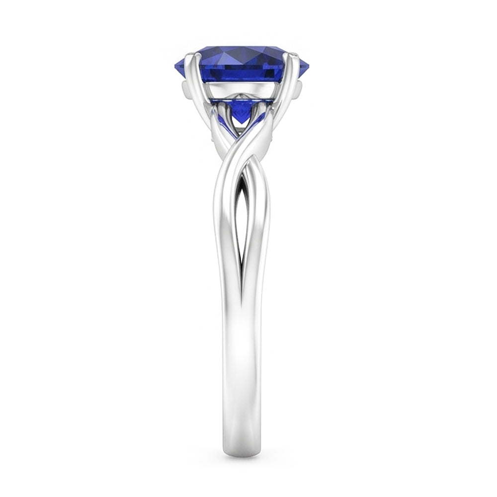 Round Solitaire Sapphire Ring Infinity Style Shank Gold 14K 2 Carats