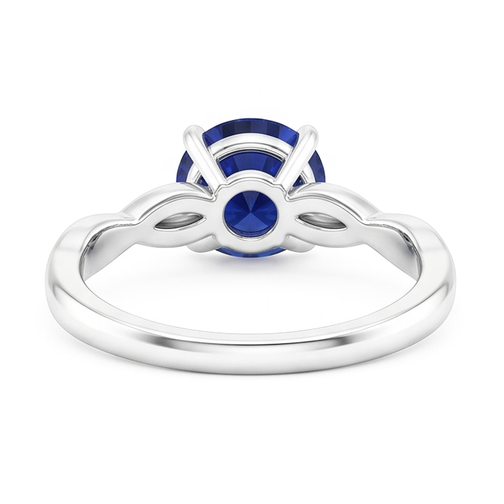 Round Solitaire Sapphire Ring Infinity Style Shank Gold 14K 2 Carats