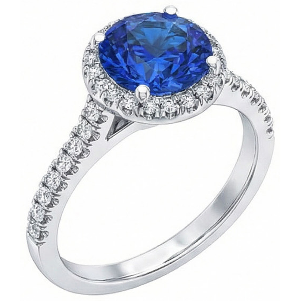 natural round sapphire 2.20ct ring close up detail