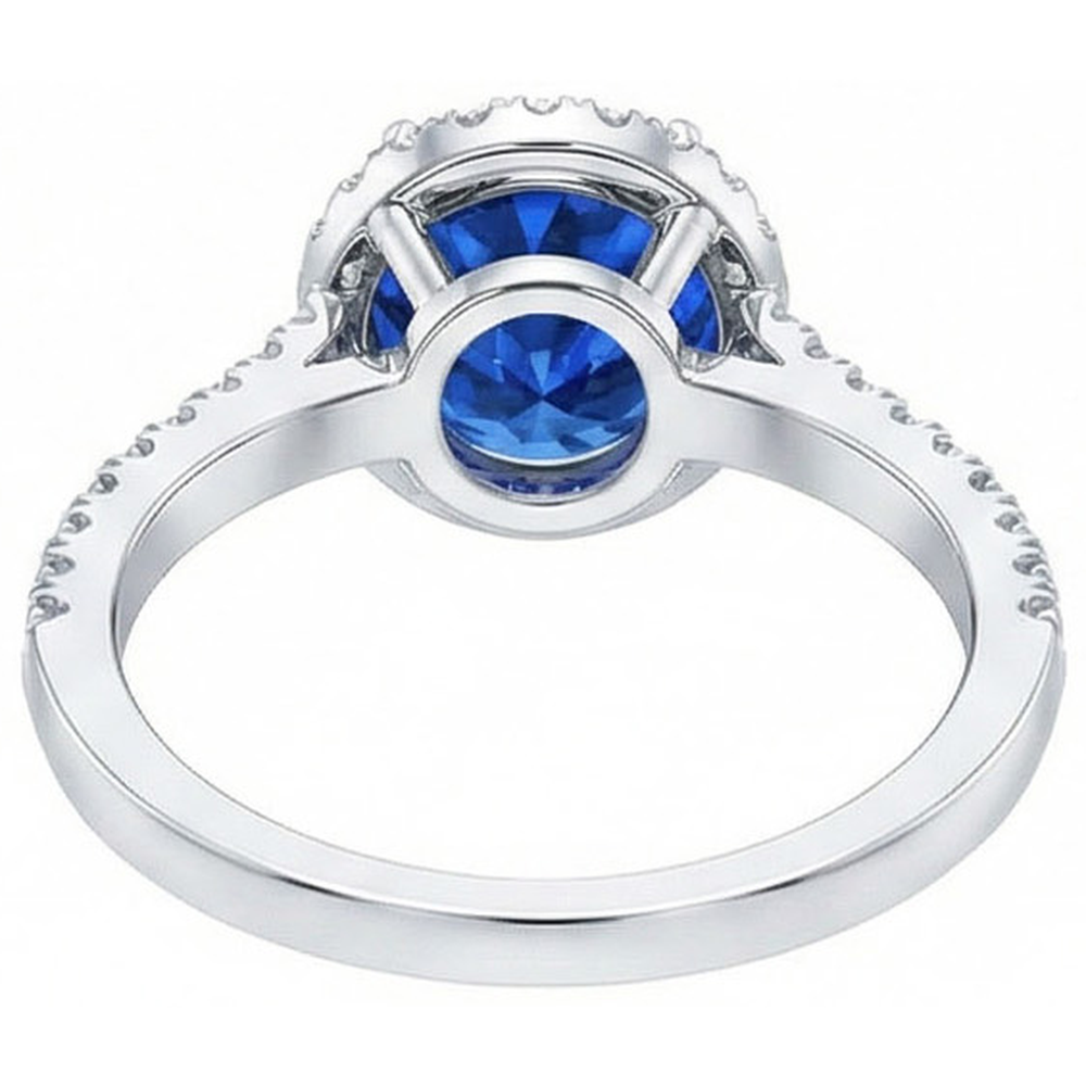 natural round sapphire 2.20ct ring on white background