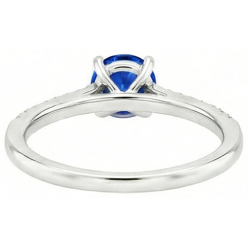 Round Sri Lanka Sapphire Ring Natural Earth Mined Diamond ( Not Lab Grown )  Jewelry White Gold 14K