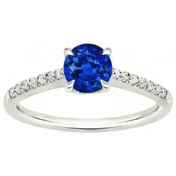 Round Sri Lanka Sapphire Ring Natural Earth Mined Diamond ( Not Lab Grown )  Jewelry White Gold 14K