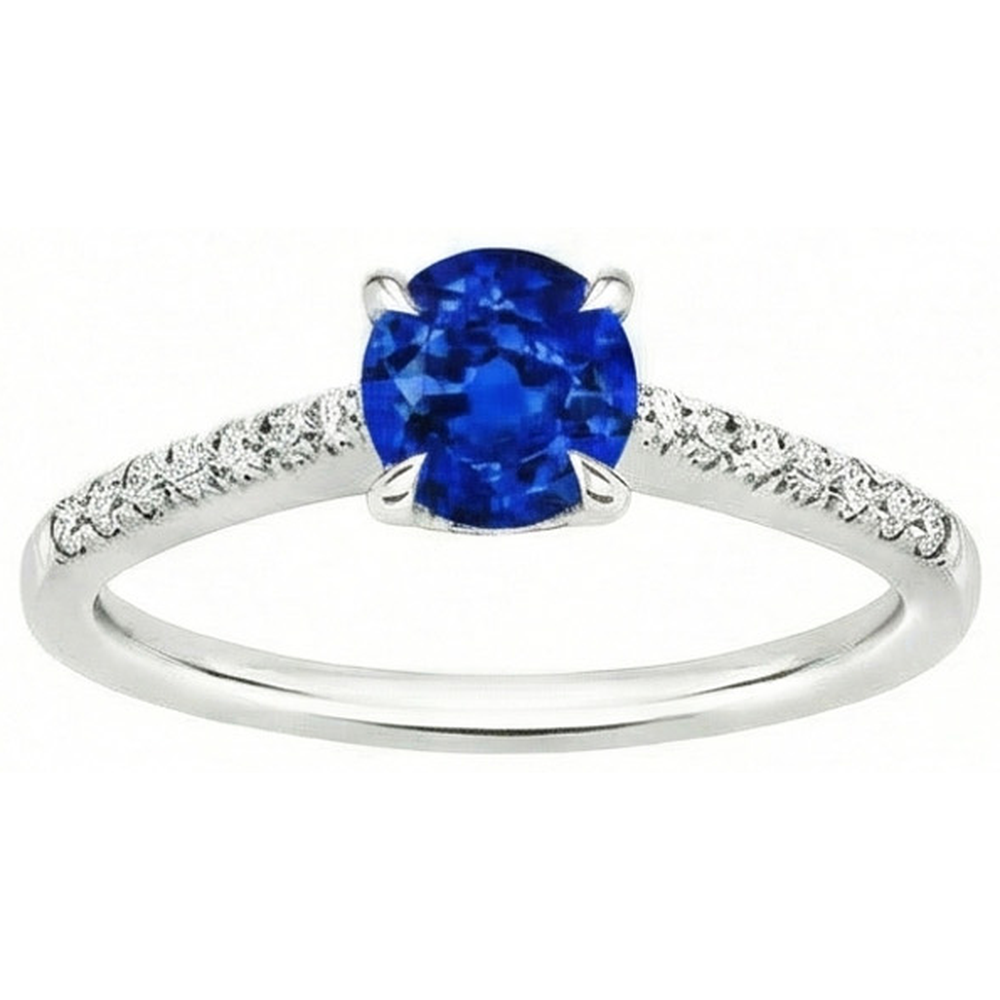 Round Sri Lanka Sapphire Ring Natural Earth Mined Diamond ( Not Lab Grown )  Jewelry White Gold 14K