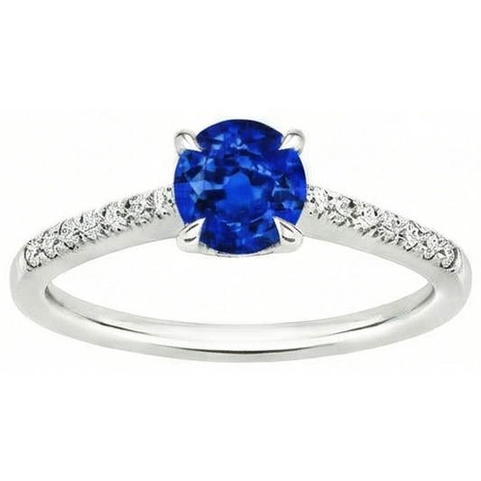 Round Sri Lanka Sapphire Ring Natural Earth Mined Diamond ( Not Lab Grown )  Jewelry White Gold 14K