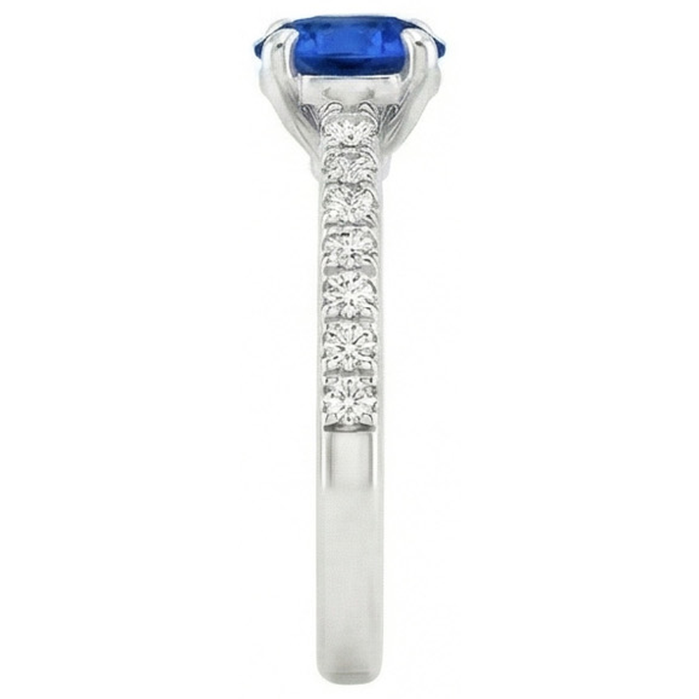 Round Sri Lanka Sapphire Ring Natural Earth Mined Diamond ( Not Lab Grown )  Jewelry White Gold 14K